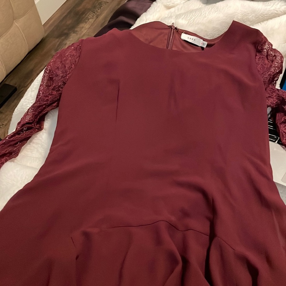 Plum/red long sleeve dress, lace, size medium, Lush